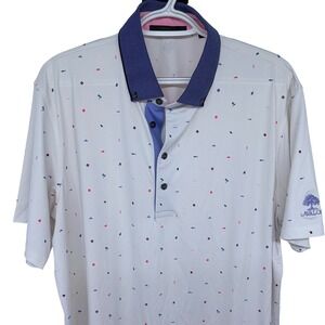 Greyson Golf Polo Large Men's Eggshell Avalon Logo AOP Golfing Performance